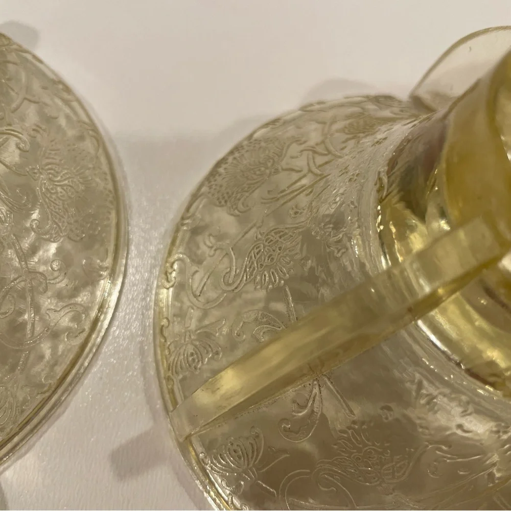 Pair (2) Hazel Atlas Candlestick Holders Yellow “Poppy” Depression Glass | EUC
